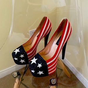 Chinese Laundry red white and blue heels